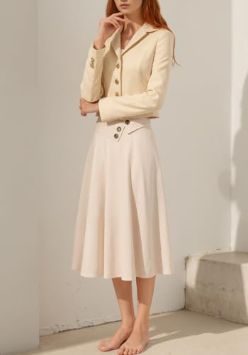 HuiSiFang Women's A Line Skirt High Waisted Satin Ruffle Hem Asymmetrical Wrap Loose Fit Skirts Pleated Midi Skirt4