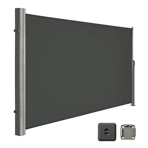 LARMNEE 180 x 350 cm (H x L) Store latéral, Brise-Vue Rétractable pour Jardin, Balcon, Terrasse, Auvent Latéral, Pare-Soleil, Gris foncé EGY1835BP02