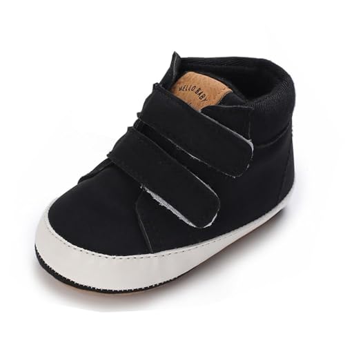 Image of Clowora Baby Boys Girls Shoes Non-Slip Rubber Sole Sneakers Infant First Walking Toddler Crib Shoes Newborn Loafers Flats. (15 /Black,12-18 Months)