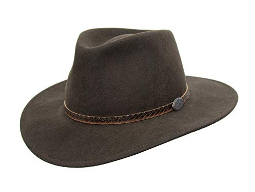 Willis - Sombrero de fieltro para exteriores con banda de piel y logotipo de Kakadu Australia marrón S Cover