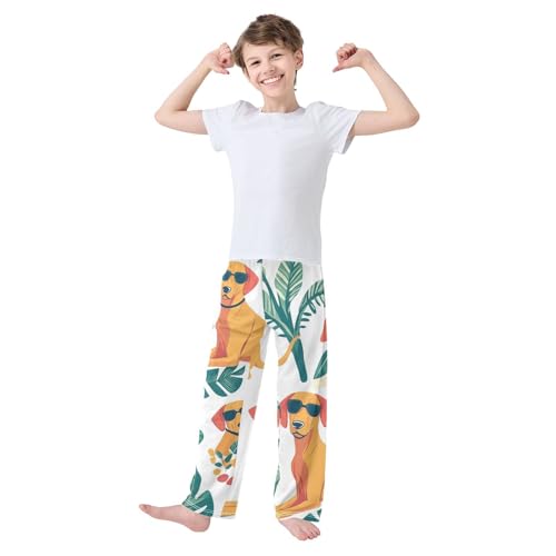 ZZXXB Cool Dogs Palm Tree Boys Long Pants Soft Trousers Elastic Waist Kids Lounge Bottoms with Pockets S-XL2