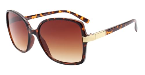Image of I-Sential Reading Sunglasses Womens Demi Brown Square Frame Gradient Lens Gold Trim Case & Cloth UV400 Protection Tinted Sun Readers Glasses 2.0 | EW627