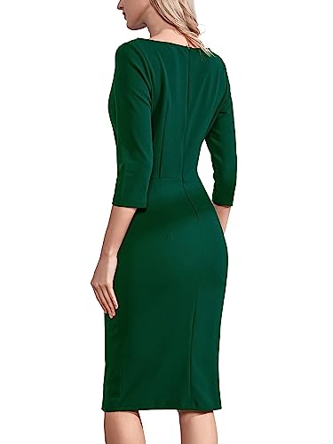 Image of AISIZE Women's Retro 3 /4 Sleeve Ruched Elegant Business Pencil Sheath Dress