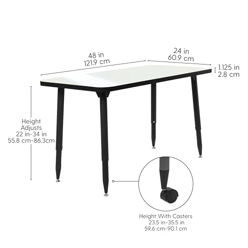 Image of Adapte Commercial Dry-Erase Classroom Activity Table - 24 inch x 48 inch Rectangle Whiteboard, ADA Compliant Tapered Legs, Glides & Casters Adjustable Height 22-34 inch Wheelchair Accessible, School Furniture