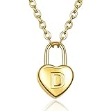 Letras Colgantes de Bloqueo A - Z 26 Alfabeto Colgante de corazón Chapado en Oro Real Hecho a Mano Delicado Letra Personalizada Gargantilla de corazón Regalo para Mujer Joyería