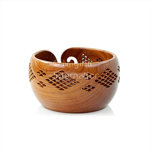 Nagina International Premium Rosewood Crafted Yarn Storage Bowls With Decorative Carved Handmade Grills - Knitting & Crochet Accessories Supplies (Medium) #TOP3