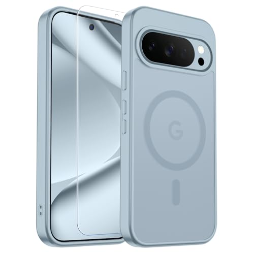 Image of SUPFINE Magnetic for Google Pixel 10 Pro Case /Pixel 10 Case with Screen Protector, (Built-in Magnets) ((Military Grade Drop Protection) Slim Translucent Shockproof Phone Case,Sliver Blue