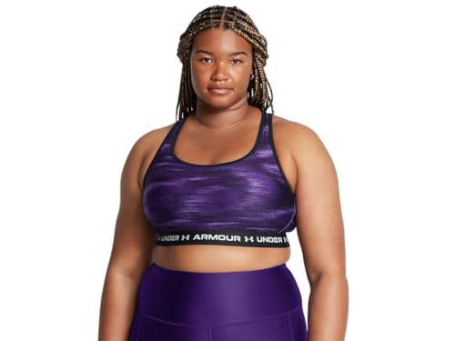 Image of Under Armour Womens Mid Crossback Print Sports Bra - Strategic Support and Breathability 3X Purple-White