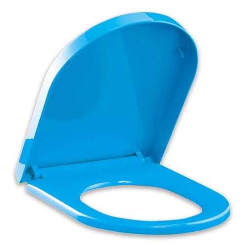WC Sitz aus PP, D/U-Form WC Deckel mit Softclose, Toilettensitz mit Verstellbaren Scharnieren und Schnellverschluss, Leicht zu Reinigen, Toilettendeckel, Klodeckel, 46x36cm, Blau