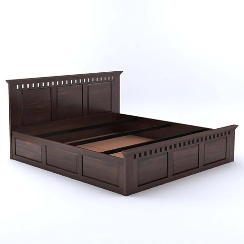 Image of Sheesham Wood Queen Size Bed with Box Storage | Solid Wooden Cot Bed | Double Bed Furniture for Bedroom Living Room Home - Q 05 (Walnut Teak Finish)