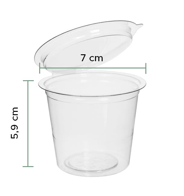 Monouso | 405 Tarrina Redonda con Tapa Bisagra 125ml, PET, Salsas, Biodegradables, Envases para Comida, Comercio, Multiuso