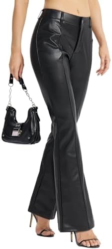 VILIGO Womens Faux Leather Pants Boot Cut Leather Pants Casual Flared Jeans with Pockets Black 12