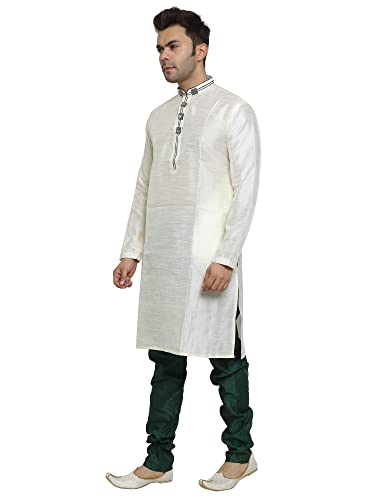Image of ITOS365 Men's Tunic Art Silk Kurta Pajama and Scarf Suit Set Indian Clothing Wedding Party Dress Gifts Items