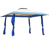 Tangkula 13 x13Ft Pop-Up Gazebo, Outdoor Canopy Shelter Tent w/ 2-Tier Roof, Corner Curtains & 3 Adjustable Heights, Patio Gazebo with 169 Sq.Ft of Shade for Yard, Patio, Beach & Park (Blue)