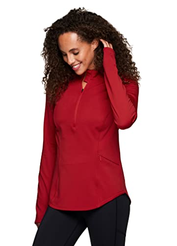 Rbx Women's Lightweight Fleece Lined 1/4 Zip Pullover Running Shirt Pocket Red L #TOP3