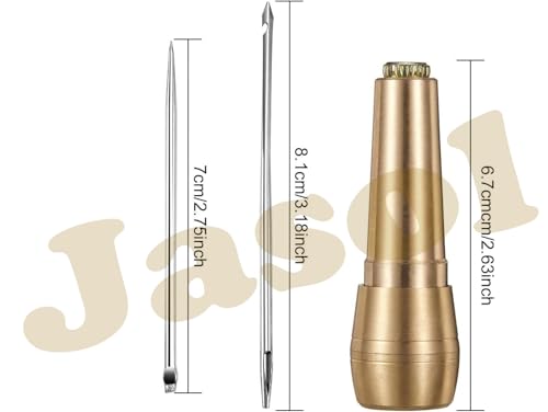 Image of Jasol 3-Piece Canvas Leather Sewing Awl Needle Set with Copper Handles and Metal Needles for Leather Crafting, Shoe Repair