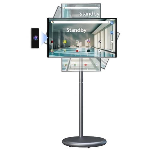 تلفزيون محمول 21.5 بوصة - شاشة اندرويد ذكية تعمل باللمس أرضية قابلة للتعديل | كاميرا مدمجة | ذاكرة رام 6 جيجابايت + تخزين 128 جيجابايت وبطارية 6000 امبير في الساعة، وقت تشغيل فيديو 8 ساعات، رمادي