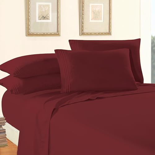 Elegant Comfort Luxury 1500 Premium Hotel Quality Microfiber 4-Piece Sheet Set - Wrinkle Resistant, All Around Elastic Fitted Sheet, Deep Pocket up to 16", Twin/Twin XL, Burgundy