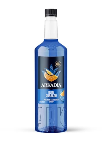 Arkadia Blue Curacao Premium Syrup, 1L Bottle, Citrus Orange Flavour, Halal Certified, Gluten Free, Professional Cocktail and Cafe Beverage Mix