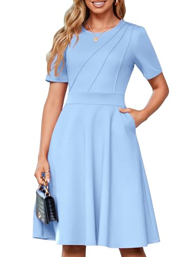 Image of YIOYOLA Fit and Flare Work Dresses for Women Business Casual Office Church Cocktail Party Aline Dress with Pockets