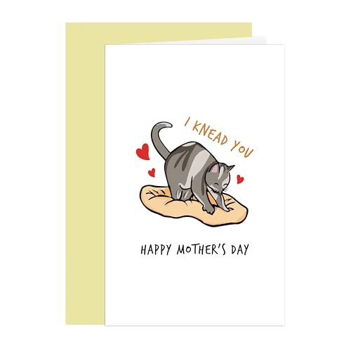 Comting Cute Cat Knead Mother's Day Card, Funny I Knead