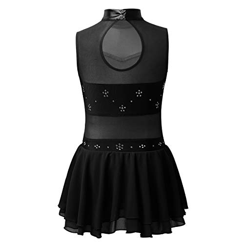 Yeahdor Kids Girls Rhinestone Tulle Splice Cutouts Back Figure Ice Roller Skating Competition Gymnastic Leotard Dress Black 10 #TOP1