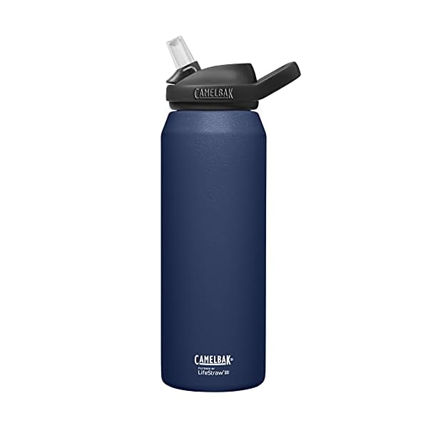 CamelBak Eddy+ Bite Valve Stainless Steel Water Bottle with Water Filter by LifeStraw Navy, 32oz