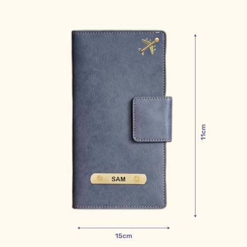 Image of Customized Travel Wallet with Name Engrave | Personalised Passport Holder for Women | Customised Passport Cover for Men and Women | Travel Organizer Gift Wallet (Grey)