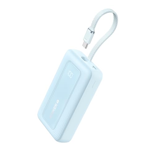 Anker Zolo 10 000mAh 30W Power Bank Portable Charger Fast Charging Battery Pack with Built-in USB-C Cable for Travel Compatible for iPhone iPad Galaxy Google and More (Blue)