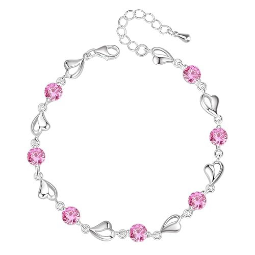 Fantasyon Sterling Silver Bracelet for Women 925 Sterling Silver Love Heart Bracelet Shiny Crystal Diamond Adjustable Mother's Day Jewelry Gift Birthday Christmas Gifts