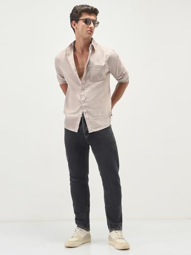 Image of Urbano Fashion Men's Cotton Full Sleeve Regular Fit Casual Solid Slub Shirt with Spread Collar