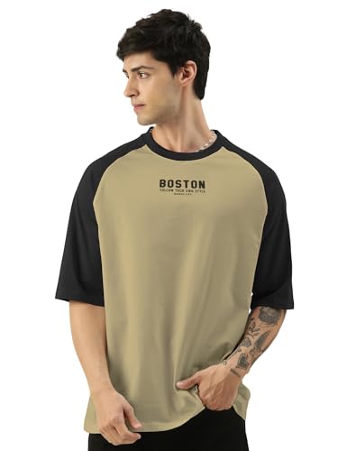Image of Maniac Men's Printed Raglan Round Neck Half Sleeve Oversized T-Shirt