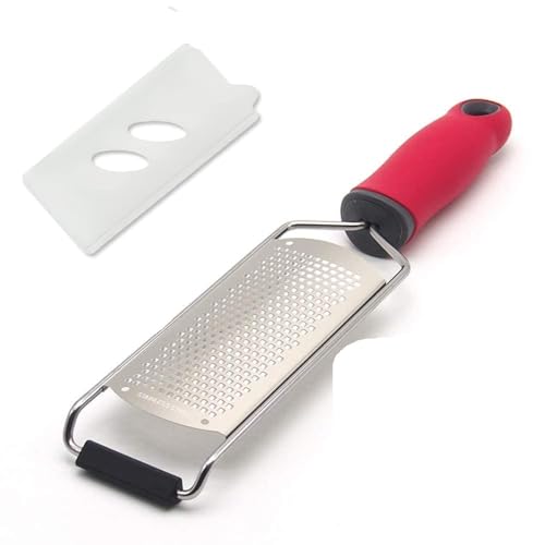 Image of Lemon Zester & Cheese Grater - Cheese, Lemon, Ginger, Garlic, Vegetables, Fruits - Razor-Sharp Stainless Steel Blade Protective Cover, Dishwasher Safe 12 Inch Flat (Red - 1)