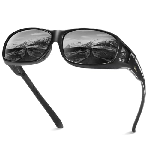 DUCO Okulary przeciwsłoneczne dla mężczyzn i kobiet, z polaryzacją, unisex, UV400, ochrona przed oślepieniem, dla osób noszących okulary, mały rozmiar, L – czarny, szary, L