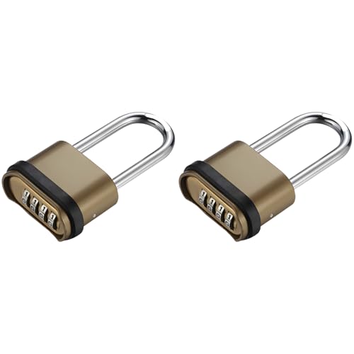 2 candados de combinación de bronce para exteriores con grillete largo, candado de código reajustable de 4 dígitos, cuerpo de metal resistente y grillete de aleación de zinc, resistente a la