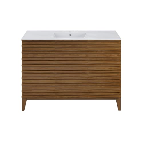 Image of Swiss Madison Cascade 48 in. Brown Oak Bathroom Vanity with White, 3-Hole Ceramic Sink Top