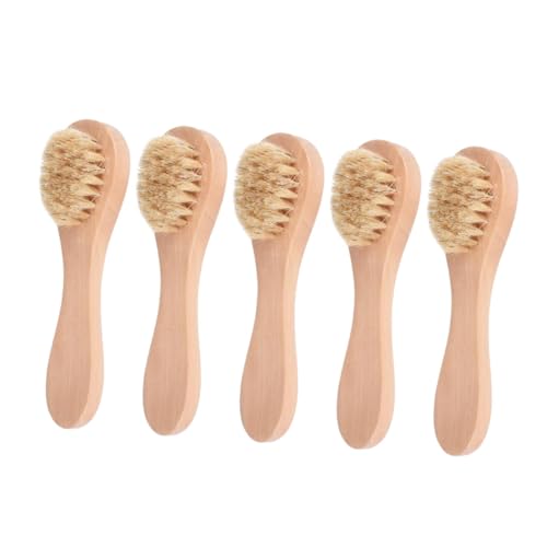 WRITWAA 5pcs Facial Cleansing Brush Soft Sisal Bristle Wooden Handle Pore Brush Exfoliator