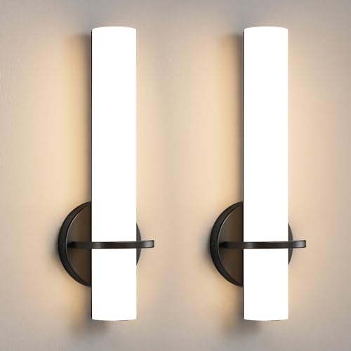 Image of AIJIASI Wall Sconce Light - 15 inch Modern Black Bathroom Light Fixtures Wall Sconces Set of Two Dimmable LED Sconce Lighting, 15W 3000K Wall Light with Acrylic Shade for Bedroom Stairway Living Room