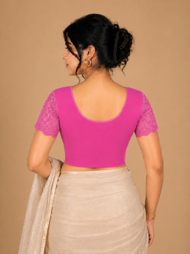 Image of Abhi Cotton Readymade Saree Blouse for Women- Half Net Sleeves, Round Neck, Regular-fit, Stretchable, Pull-on Style Blouse