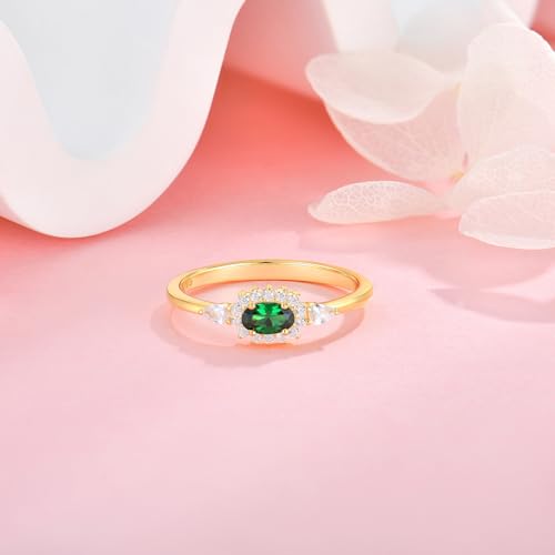 Diana Oval Shape Thin Stackable Rings for Women Birthstone 925 Sterling Silver Eternity Halo CZ Promise Engagement Statement Wedding Band Rings Jewelry for Size 6-93