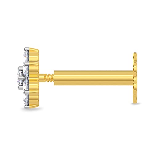 Eternaldia Diamond Flower Nose Piercing Pin Screw Ring Stud 4.25Mm 14K Yellow Gold 19 Guage (Ghcolor/I1-I2Clarity) Flower Nose Pin #TOP3