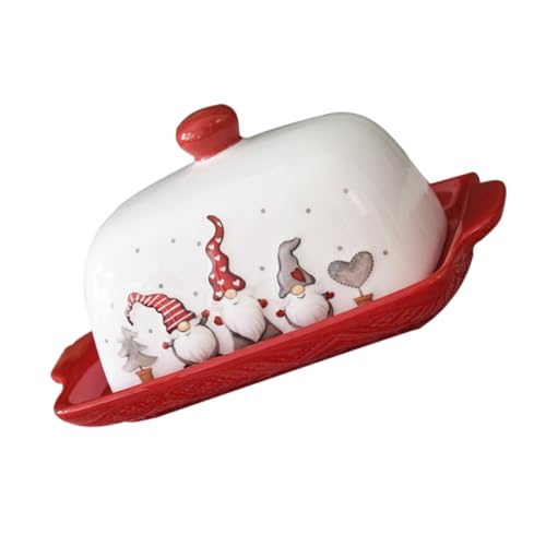 Garneck Christmas Style Ceramic Butter Dish with Lid Elegant Butter Keeper Container for Home and Parties Multi-purpose Kitchen Cheese Box Smooth Surface for Easy Cleaning