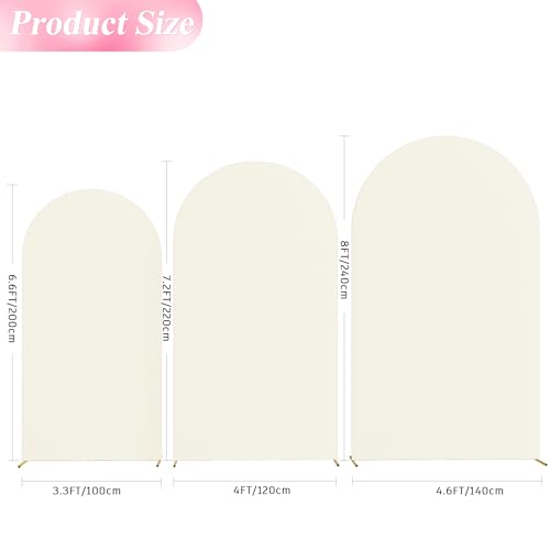 Image of Wokceer Wedding Arch Backdrop Cover (8FT, 7.2FT, 6.6FT) Set of 3 Spandex Fitted Wedding Arch Stand Covers Round Top Chiara Backdrop Stands Cover for Birthday Party Ceremony Banquet Decor Ivory