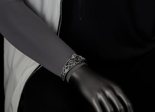 COOLSTEELANDBEYOND Men's Viking Thor's Hammer Cuff Bracelet, Steel Open Bangle, Celtic Knotwork Design, Norse Mythology2