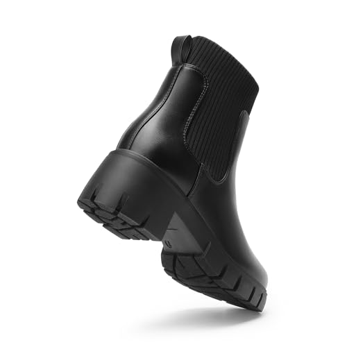 DREAM PAIRS Women's Elastic Chelsea Ankle Boots Fashion Low Chunky Heel Platform Lug Sole Short Booties Shoes3