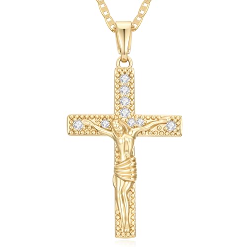 14K Gold Cross Necklaces for Women Crucifix Necklace Men Gold Cross Pendant Chain Jewlery 48cm