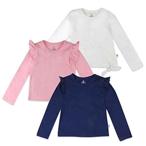 HonestBaby 3-Pack Flutter Long Sleeve Fashion T-Shirts 100% Organic Cotton for Baby, Toddler Girl