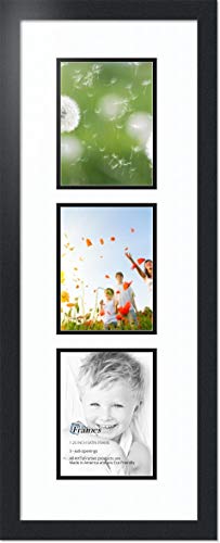 ArtToFrames Double-Multimat-866-61/89-FRBW26079 Collage Photo Frame Double Mat with 3-6x8 Openings and Satin Black Frame, Super White, 3-6x8