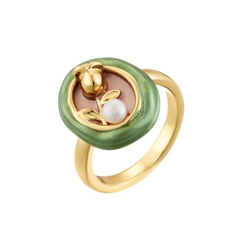 Kokoma Vintage Tulip Flower Ring for Women Pearl Floral Open Statement Ring Promsie Eternity Rings Wedding Band Adjustable Comfort Fit Fashion Jewelry