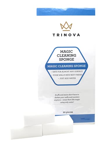 TriNova (20 Pack) Magic Cleaning Eraser Sponge - Best for Hard Surfaces in Kitchen, Bathroom, Home, Walls and More. Extreme Value, Clean with Non-Toxic Melamine